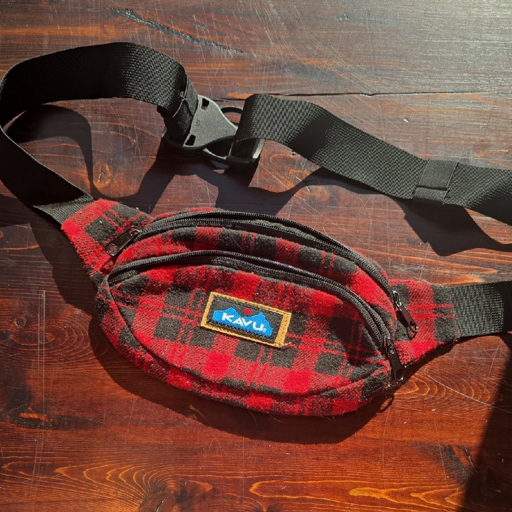 KAVU Spectator Belt Bag – Red & Black Buffalo Plaid Fanny Pack